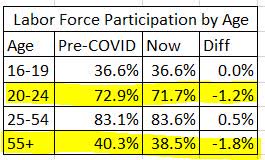 Labor force participation rate by age