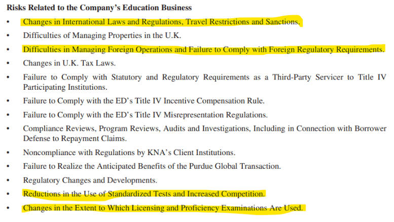 Risks Related to Graham Holdings Company Educational Segment