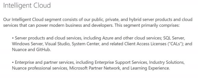 The image shows Microsoft's segment information.