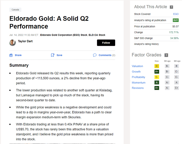 EGO Buy Rating Q3 2022