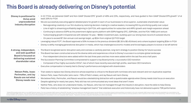 Disney Management's Summary Of the Board's Action To Add Future Value