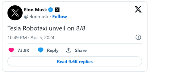 Elon musk post on robotaxi event
