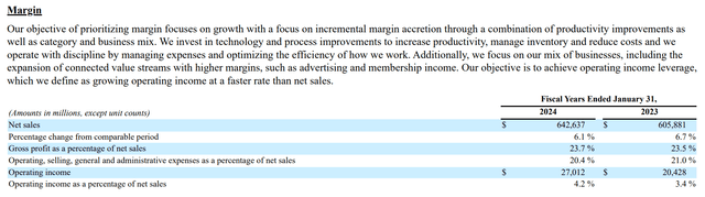 Walmart 10-k Operating margin and operating income growth