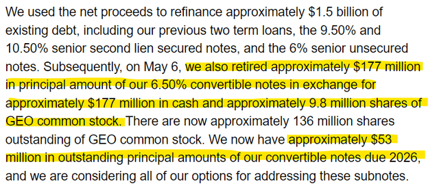 Geo Group Convertible Debt reduction