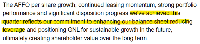 Global Net Lease Deleveraging Comments