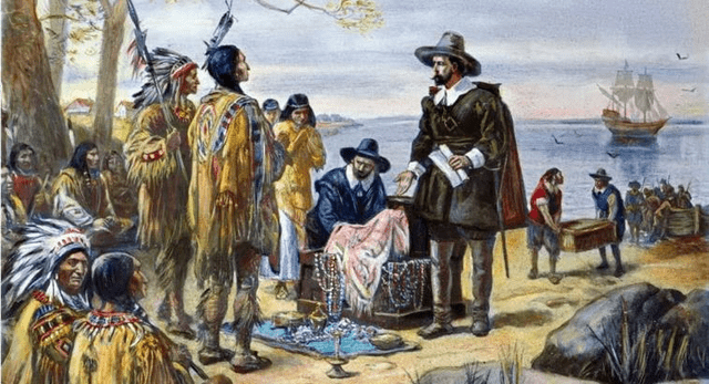 ‘The Purchase of Manhattan Island by Peter Minuit, 1626’ by Alfred Fredericks.