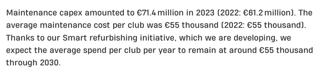 50K maintenance costs per club