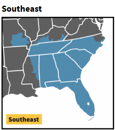 Map of the Southeast power market