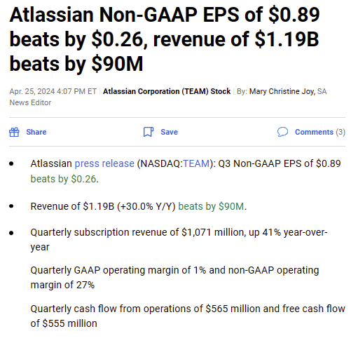 Atlassian Q3 earnings