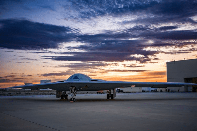 This image shows the Northop Grumman B-21 stealth bomber for which the company announced a $1.56 billion charge.