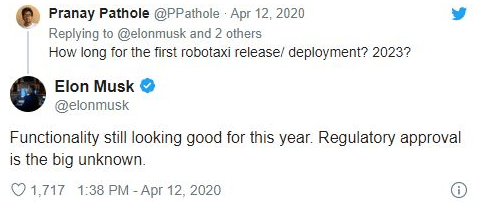 Elon Musk replying to a follower on self driving