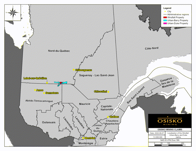 Figure 1 Map showing the location of the WIndfall project