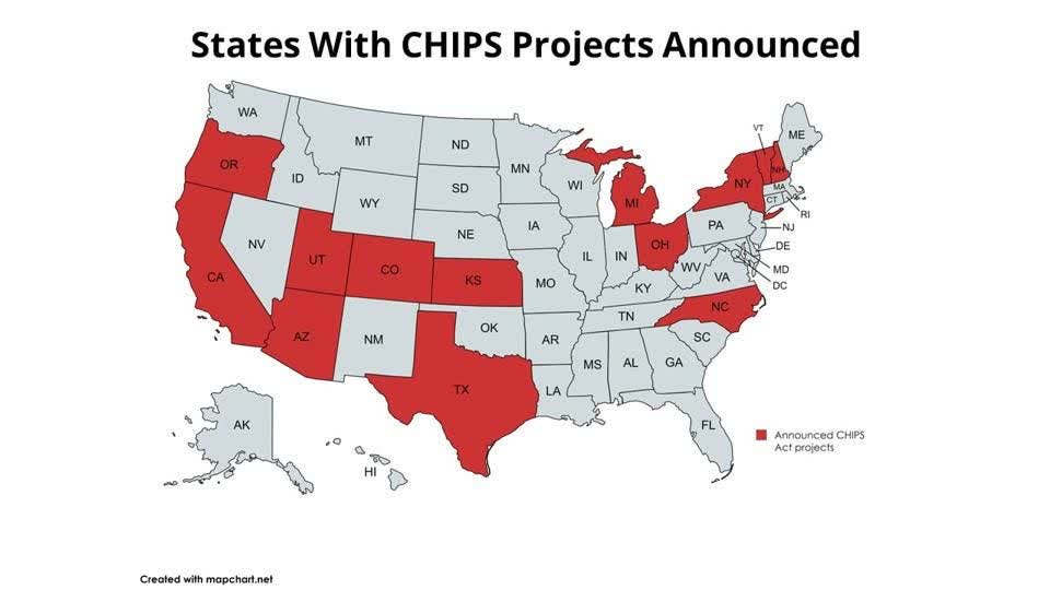 States with announced CHIPS Act projects