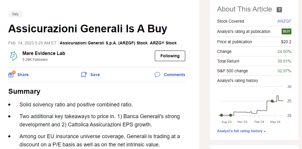 Assicurazioni Generali: Still At A Discount, Buy Confirmed | Seeking Alpha