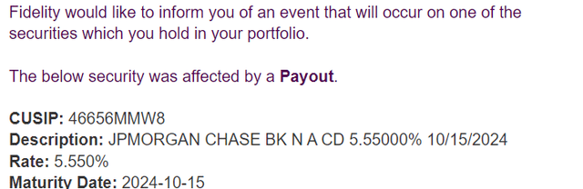 JPMorgan Chase CD Redemption