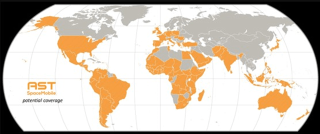 AST SpaceMobile Potential Coverage