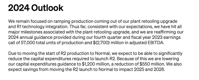 Rivian outlook: capex savings