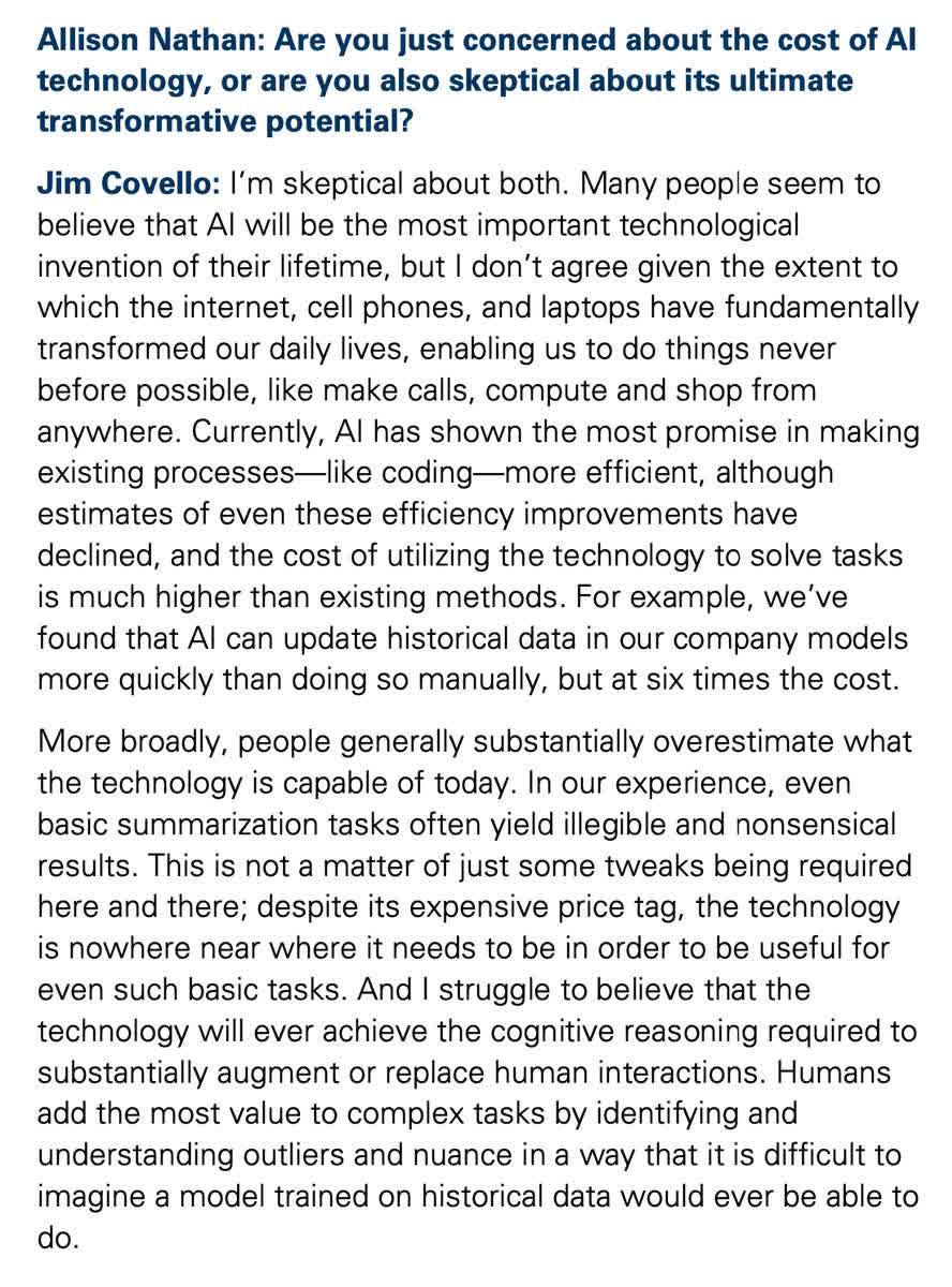 Excerpt of Goldman Sachs take on AI from a 31 page published research paper.