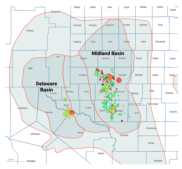 Map of Midland and Delaware Basins