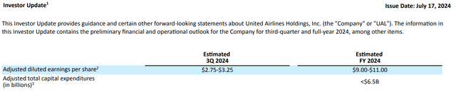 This image shows the United Airlines guidance.