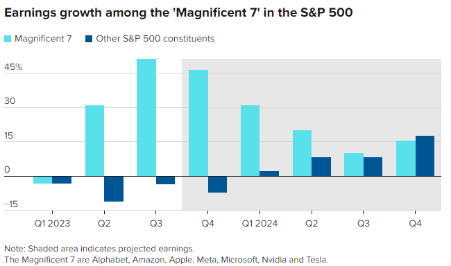 Earnings growth top 7 companies versus the bottom 493.