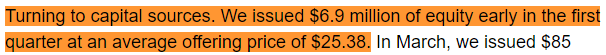 FCPT share issue during Q1 2024