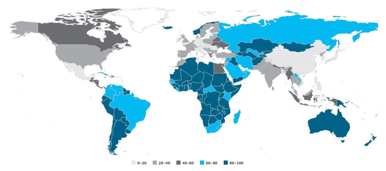 Proportion of revenues from commodities- 2019-2021; Source: UNCTAD