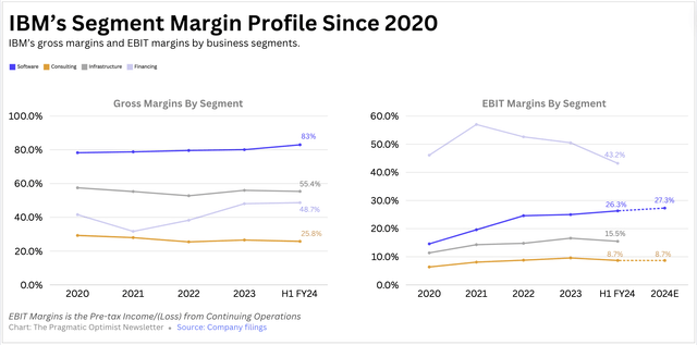 IBM's margin profile by reportable business segments