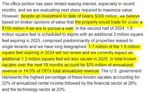 Office Properties Income Trust Known Vacates