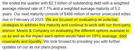 Office Properties Income Trust Debt Maturity Comments