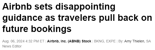 Airbnb disappointing guidance for Q3 2024