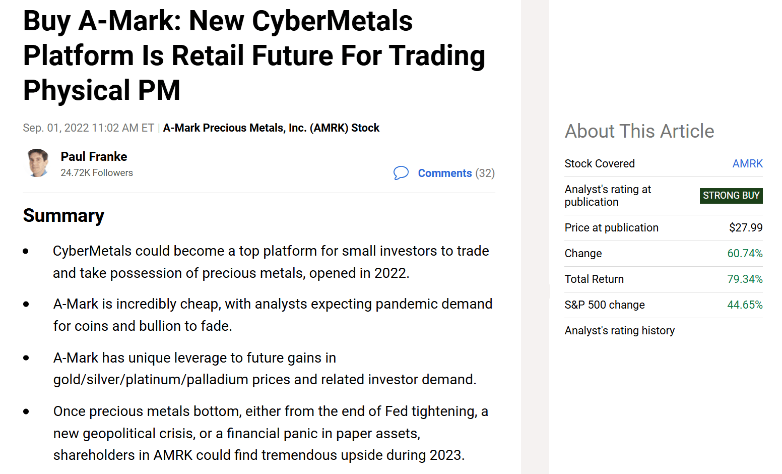 A-Mark Precious Metals: Smart Leverage To Gold/Silver, Benefiting From  Bullion Run (AMRK) | Seeking Alpha