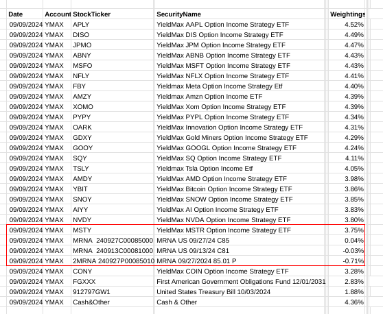 YMAX Portfolio Holdings