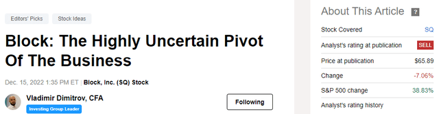 Vladimir Dimitrov, CFA sell rating on Block