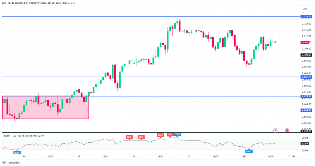 Gold (XAU/USD) One-Hour H1 Chart, January 20, 2025