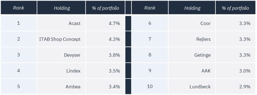 The ten largest positions in Protean Small Cap as we enter March