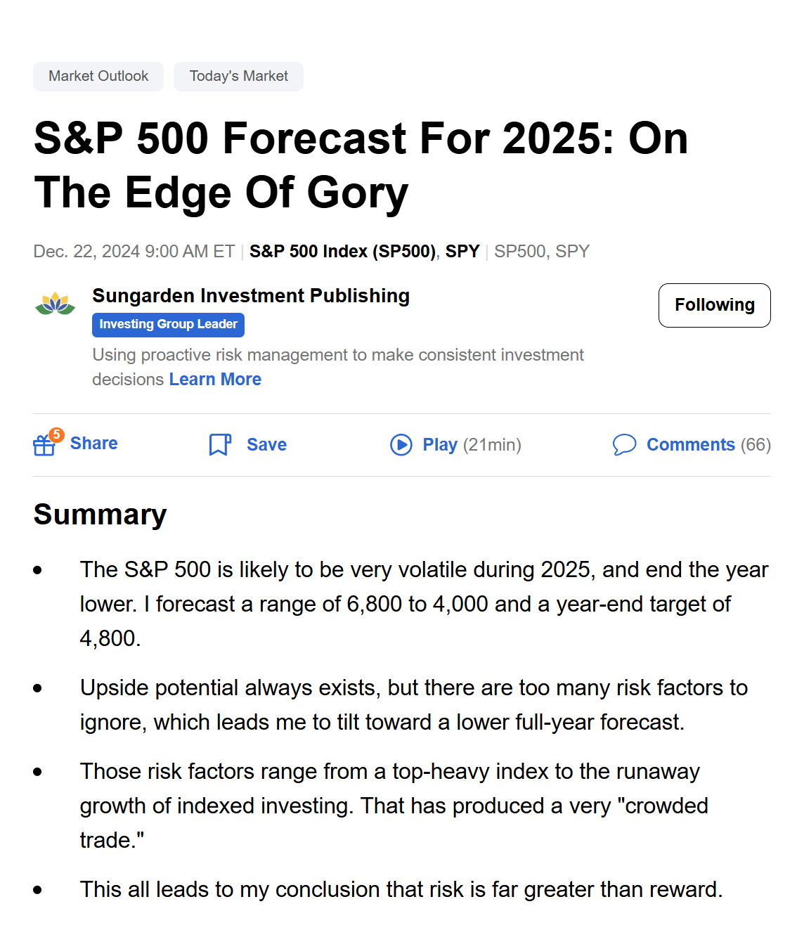 S&P 500: Expect The Bubble To Pop In The Second Half Of 2025 (NYSEARCA:SPY)  | Seeking Alpha