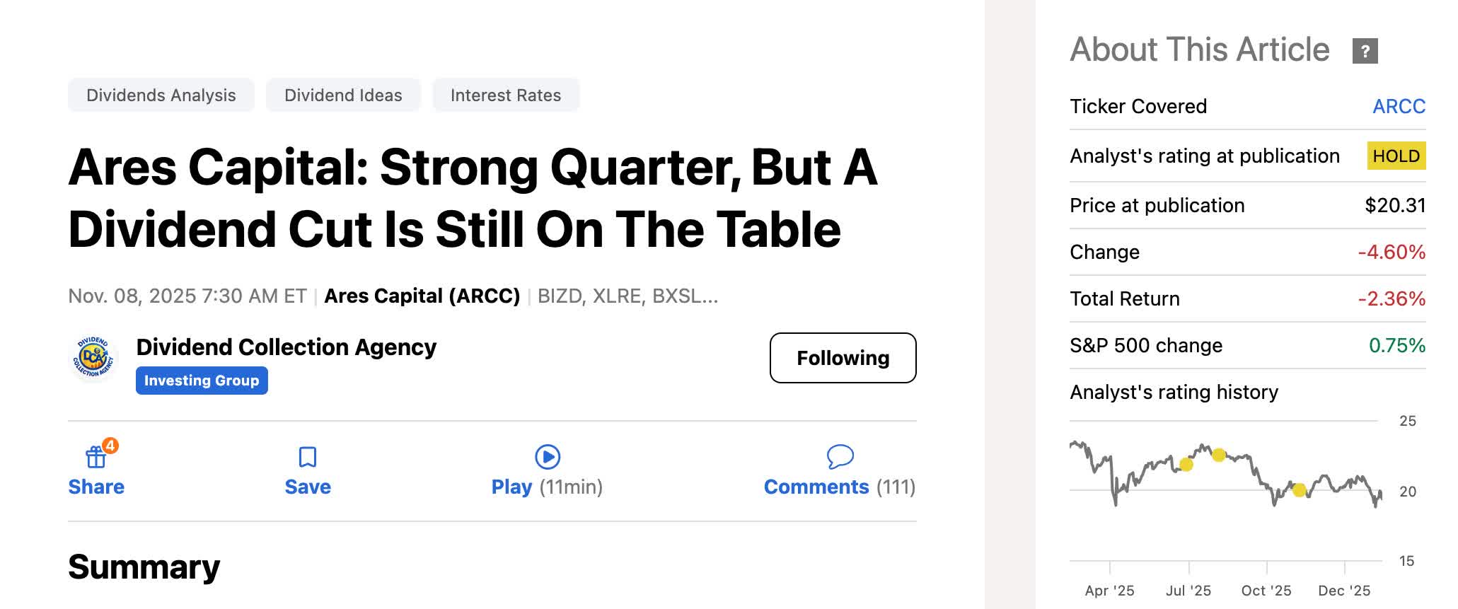 Ares Capital: This Near 10% Yielder Now May Be Worth Dipping Your Toe ...
