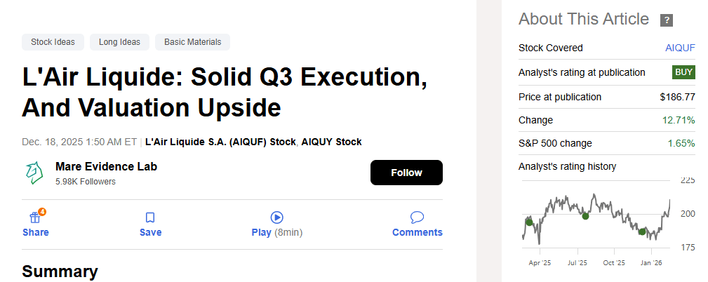 L'Air Liquide: Margin Visibility And Execution Drive A Positive Re-Rating  (OTCMKTS:AIQUF) | Seeking Alpha