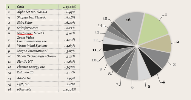 Composition of the portfolio by position