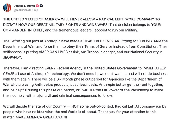 پست رئیس جمهور ترامپ در Truth Social