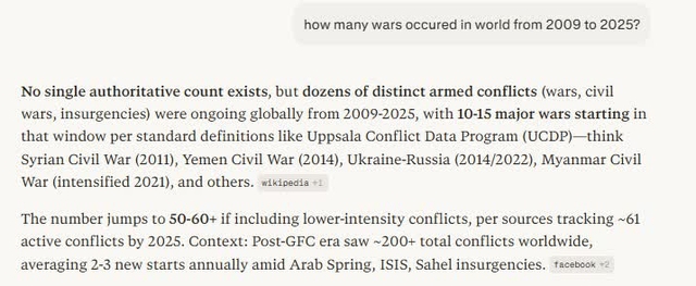 Wars occurred from 2009-2025