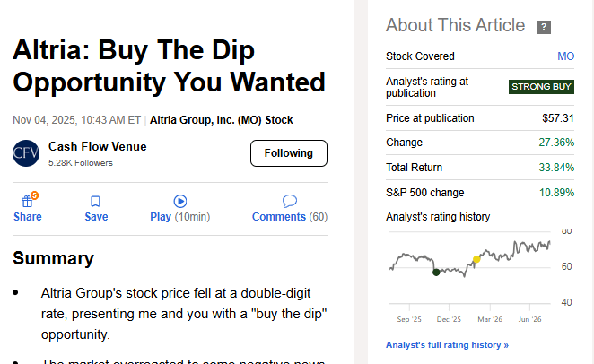 british american tobacco seeking alpha Altria: Why The 30% Premium Is Too Much (NYSE:MO) Altria Group Is My 'Forever