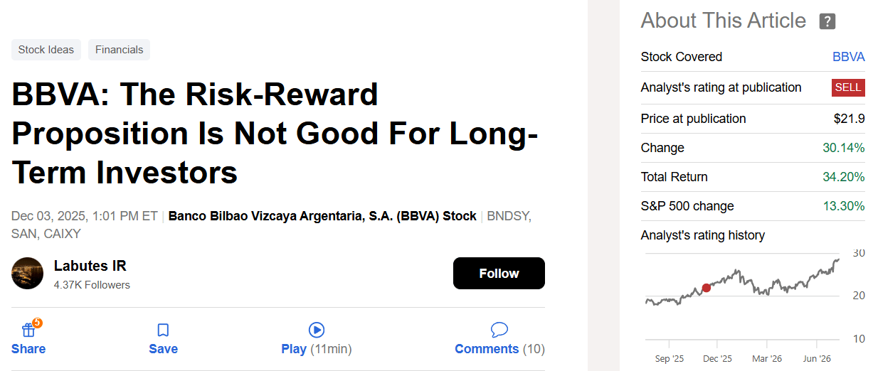 BBVA: Good Operating Performance, But The Valuation Is Too High (NYSE ...