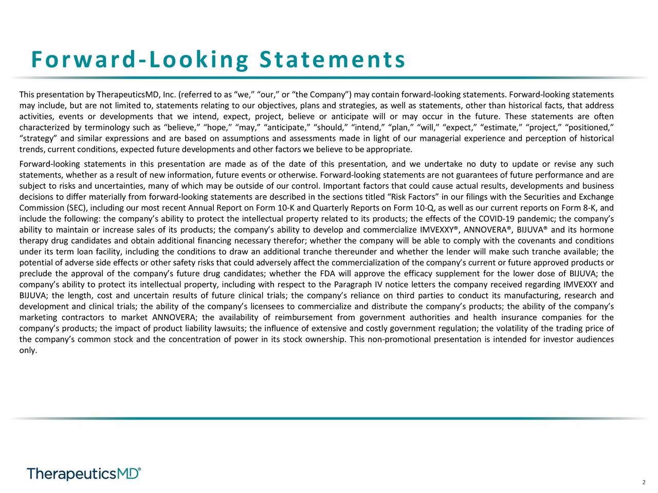 Forward -Looking Statements