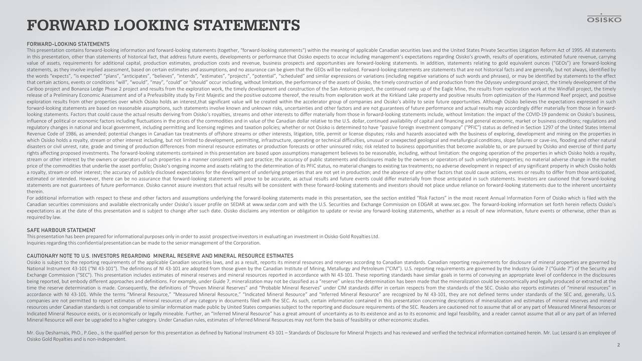 FORWARD LOOKING STATEMENTS