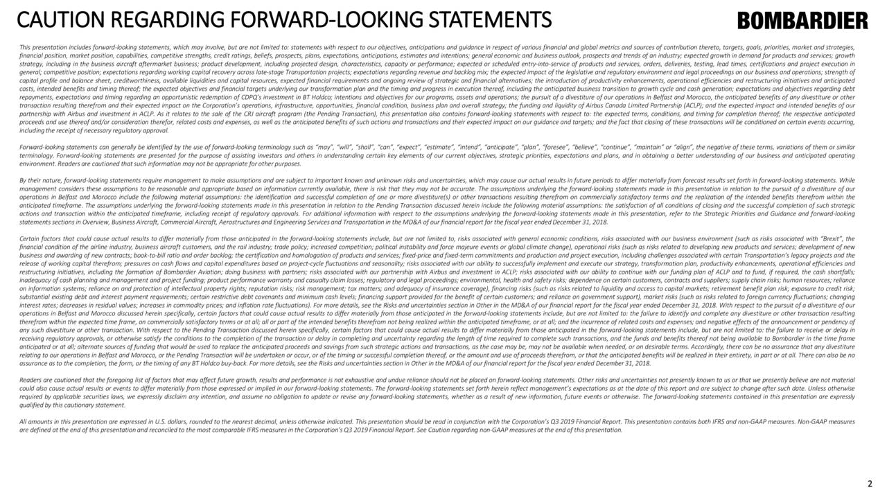 Bombardier Inc. 2019 Q3 Results Earnings Call Presentation (OTCMKTS
