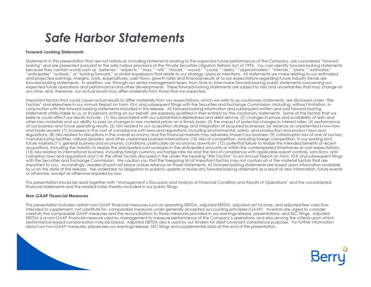 Berry Plastics Group, Inc. 2017 Q3 Results Earnings Call Slides