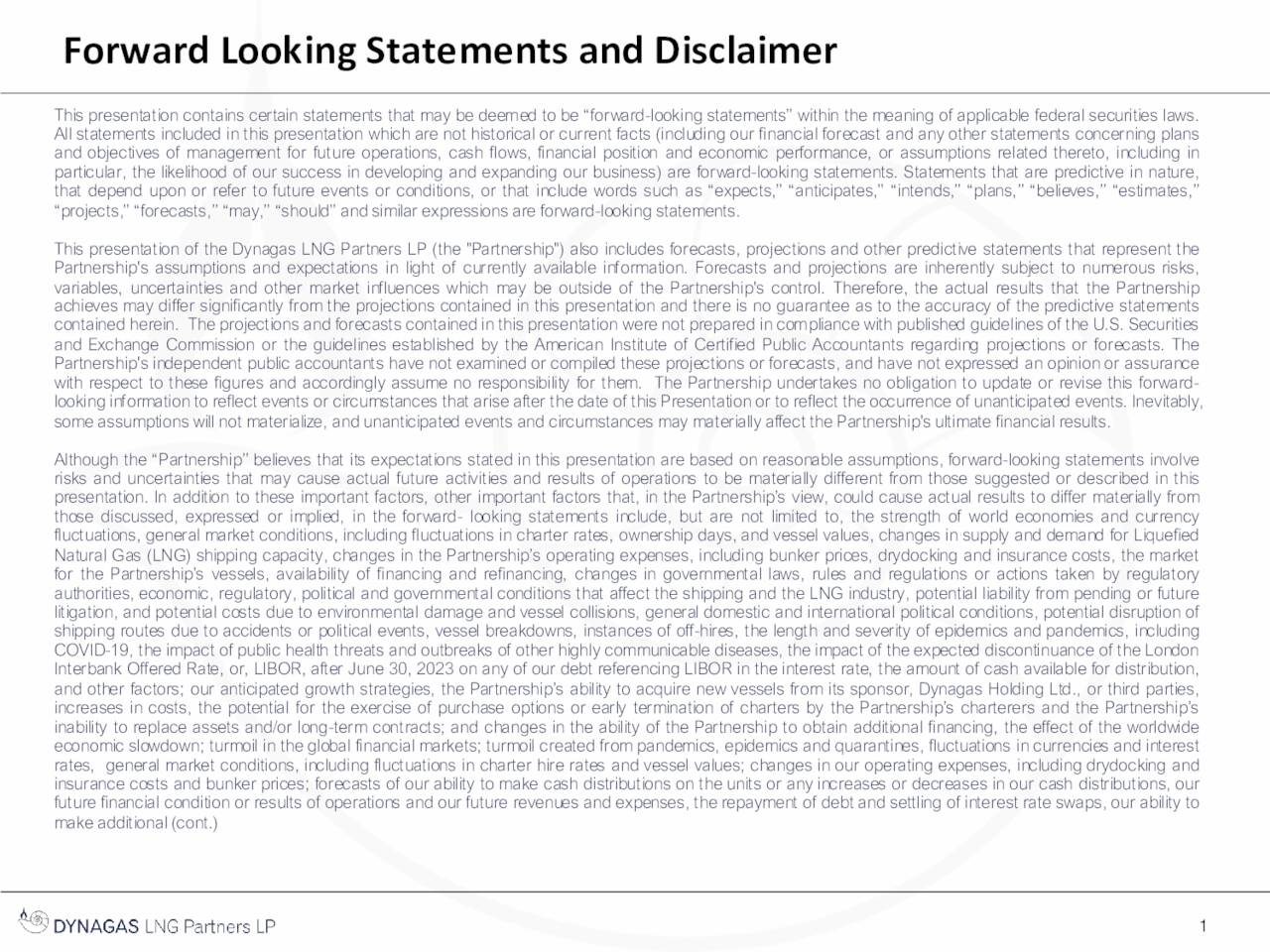 Forward Looking Statements and Disclaimer