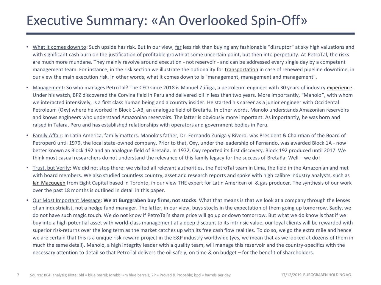 Executive Summary: «An Overlooked Spin-Off»